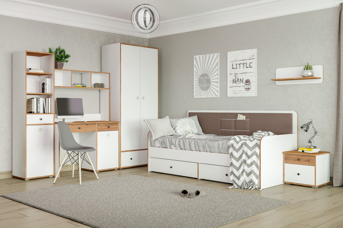 Вуди 13.161 Надстройка на стол, цвет белый премиум/дуб крафт золотой, ШхГхВ 110х24,3х80,3 см.