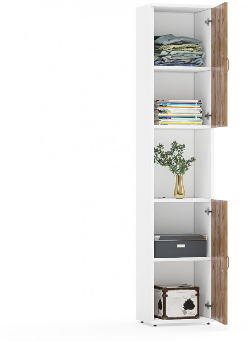 Лидер-8 Модуль Пенал, цвет белый шагрень/крафт золото, ШхГхВ 40х30х190 см., универс. сборка, ниша посередине, дверка снизу и сверху, за дверками полка