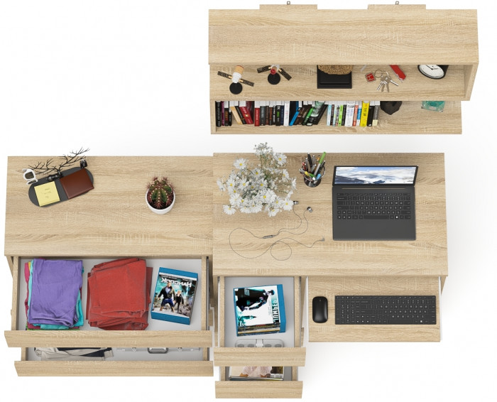 Мори компьютерный стол МС-6 левый + Комод МК800.1 + Полка 900, дуб сонома