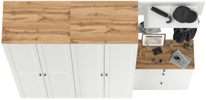 Остин Прихожая 29, цвет белый шагрень/дуб крафт золотой, ШхГхВ 240х54,3х229,6 см., универсальная сборка