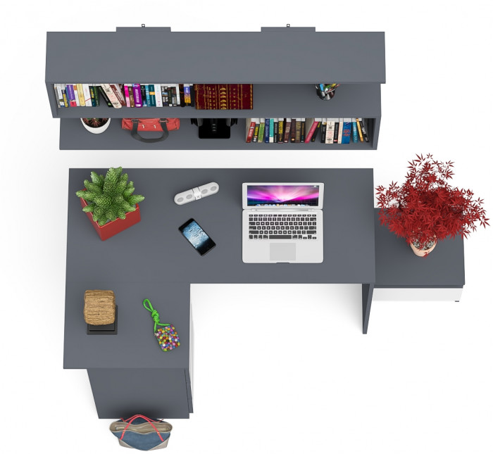 Мори компьютерный стол МС-16 левый + Тумба ТМП400.1 + Полка 1200, графит/белый