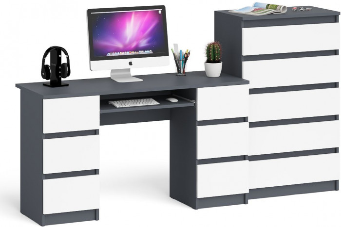 Мори компьютерный стол МС-2 + Комод МК700.5, графит/белый
