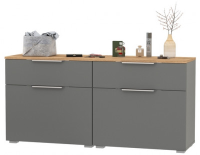 Октава 16.127 Тумба для обуви + 16.127 Тумба для обуви, серый графит/дуб крафт золотой/фасады МДФ серый графит