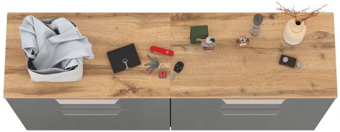 Октава 16.127 Тумба для обуви + 16.127 Тумба для обуви, серый графит/дуб крафт золотой/фасады МДФ серый графит