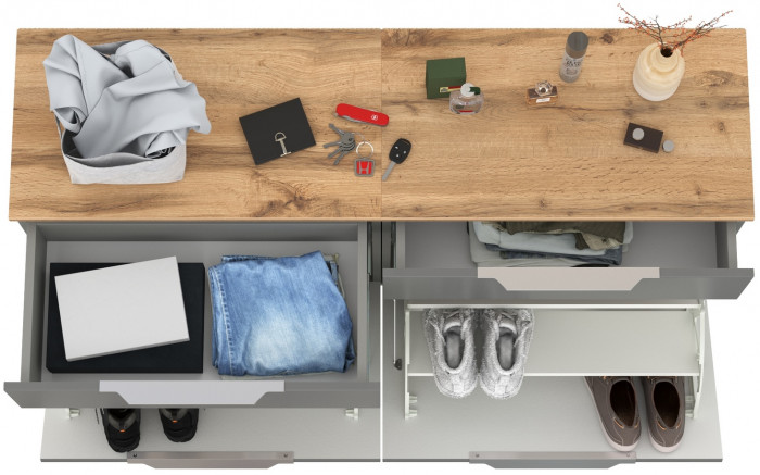 Октава 16.127 Тумба для обуви + 16.127 Тумба для обуви, серый графит/дуб крафт золотой/фасады МДФ серый графит