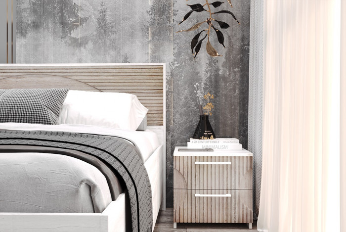 Кровать 160х200 с щитовым основанием "Монтале" - Бетон пайн светлый/Астана роузвуд