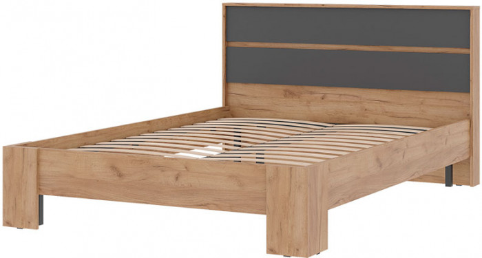 Хелен КР 02 Кровать 1.4х2.0 (1,470х0,928х2,114) серый графит/дуб крафт золото