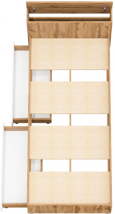 Ксения Кровать с ящиками 0900, цвет дуб вотан/белый, ШхГхВ 96,4х221,6х72 см., сп.м. 900х2000 мм., без матраса, основание есть, ун. сб.