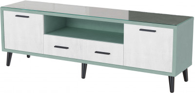 Тумба ТВ интерьерная 1,6 Ланс мятный/мдф холст белый