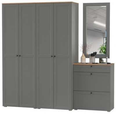 Остин Прихожая 28, цвет серый графит/дуб крафт золотой, ШхГхВ 240х54,3х229,6 см., универсальная сборка