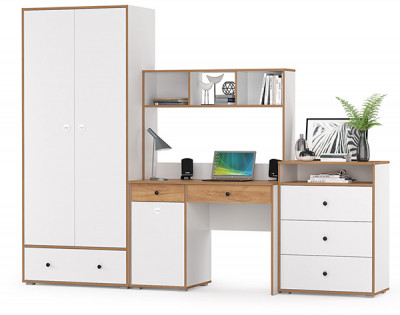 Вуди Компоновка № 51, цвет белый премиум/дуб крафт золотой, ШхГхВ 266х52,7х180,3 см., универсальная сборка