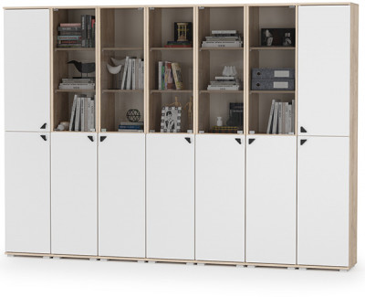 КР100 Бостон № 52, дуб эндгрейн элегантный/фасады МДФ милк рикамо софт, 13.154+13.155+13.155+13.155+13.155+13.155+13.154, 270,2х35,1х194,4 см, ун. сб.