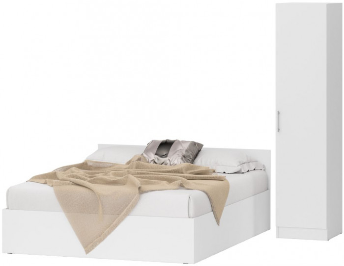 Кровать 1600 + Пенал Стандарт, цвет белый, ШхГхВ 163,5х203,5х70 + 45х52х200 см., сп.м. 1600х2000 мм., без матраса, основание есть