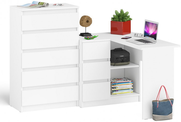 Мори компьютерный стол МС-16 левый + Комод МК700.5, белый