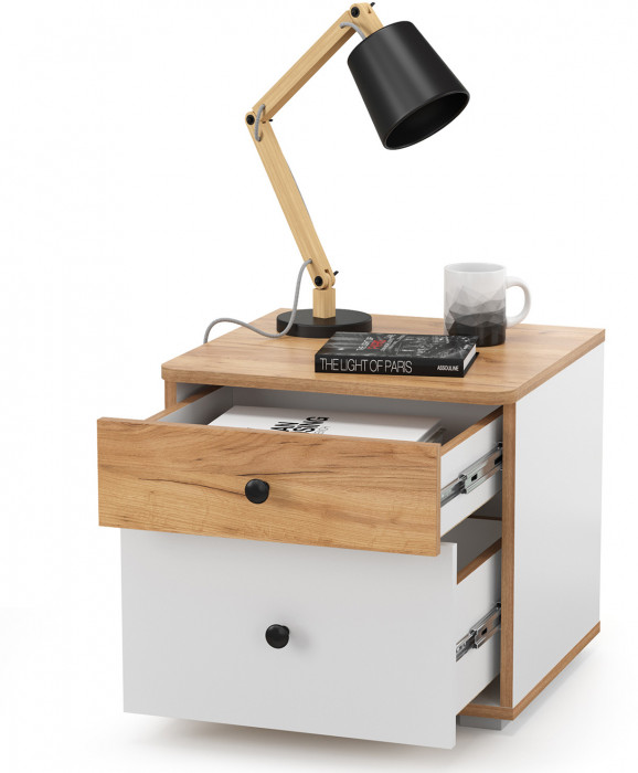 Вуди 13.287 Тумба прикроватная, цвет белый премиум/дуб крафт золотой, ШхГхВ 45х43,1х42,7 см.