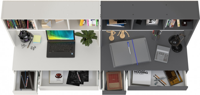 компьютерный стол Комфорт 12.77F + компьютерный стол Комфорт 12.77F, белый шагрень/тёмно-серый