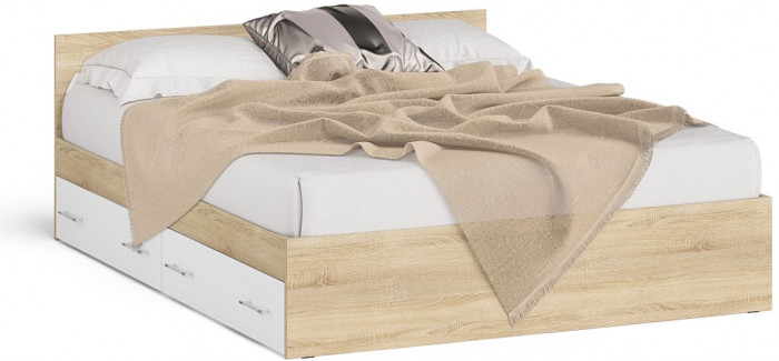 Мори Кровать с ящиками 1600, дуб сонома/белый