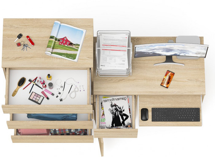 Мори компьютерный стол МС-1 левый + Комод МК700.5, дуб сонома