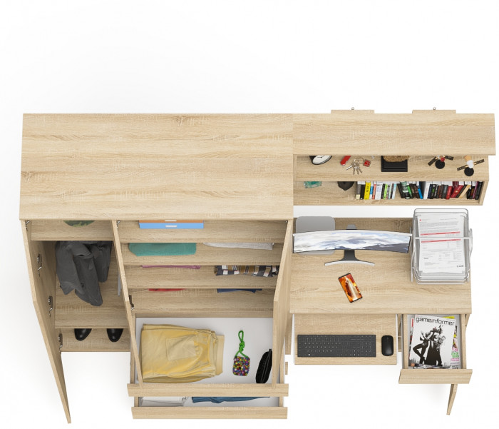 Мори компьютерный стол МС-1 правый + Шкаф МШ1200.1 + Полка 900, дуб сонома