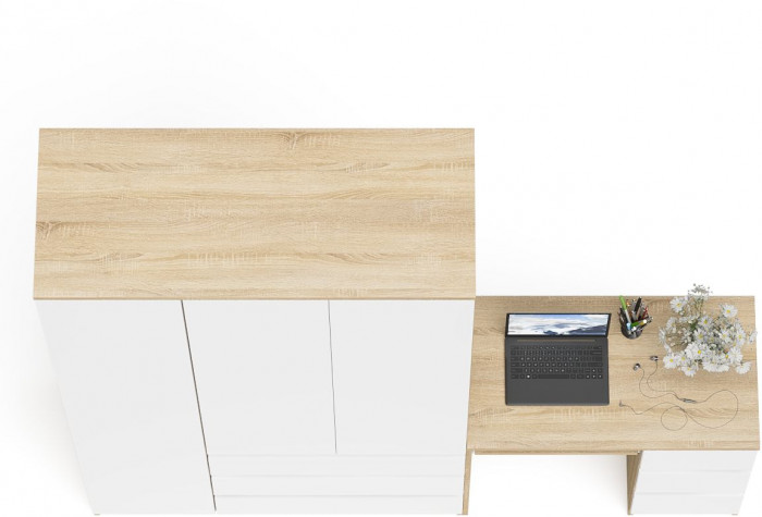 Мори компьютерный стол МС-6 правый + Шкаф МШ1200.1, дуб сонома/белый
