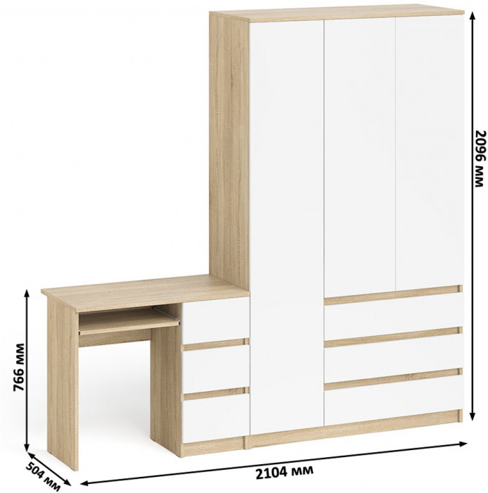 Мори компьютерный стол МС-6 правый + Шкаф МШ1200.1, дуб сонома/белый