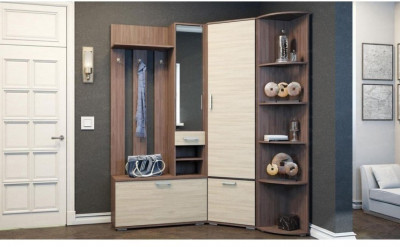 Модульная угловая прихожая Ника (композиция 3) (Ясень шимо темный / светлый)