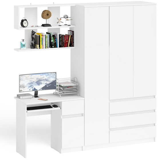 Мори Стол компьютерный МС-1 правый + Шкаф МШ1200.1 + Полка 900, цвет белый, ШхГхВ 210,4х50,4х209,6 см., НЕ универсальная сборка