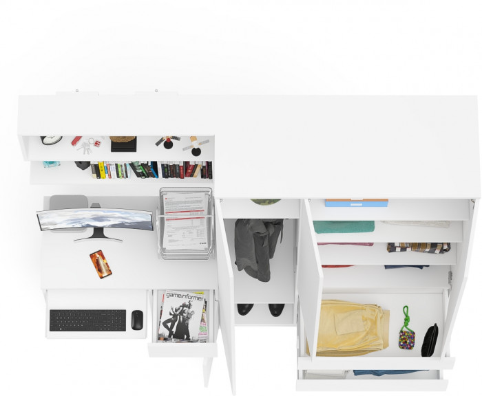 Мори Стол компьютерный МС-1 правый + Шкаф МШ1200.1 + Полка 900, цвет белый, ШхГхВ 210,4х50,4х209,6 см., НЕ универсальная сборка