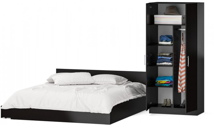 Кровать с ящиками 1800 + Шкаф 2-х створчатый Стандарт, венге