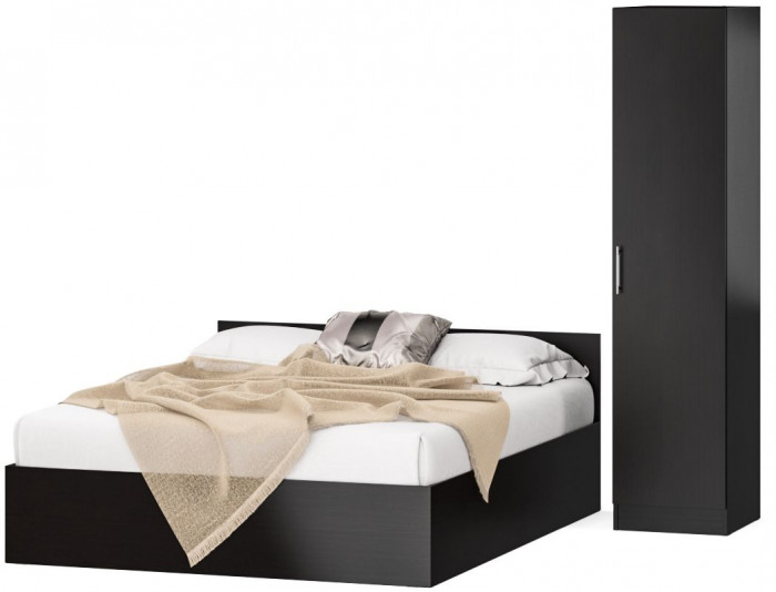 Кровать 1600 + Пенал Стандарт, цвет венге, ШхГхВ 163,5х203,5х70 + 45х52х200 см., сп.м. 1600х2000 мм., без матраса, основание есть