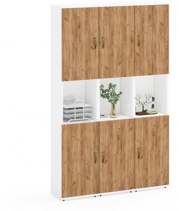 Лидер-8 Пенал 3 шт., цвет белый шагрень/крафт золото, ШхГхВ 120х30х190 см., универсальная сборка