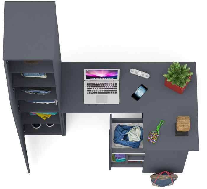 Мори компьютерный стол МС-16 правый + Пенал МШ400.1, графит