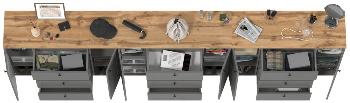 Остин 16.221 Комод + 16.221 Комод + 16.221 Комод, серый графит/дуб крафт золотой