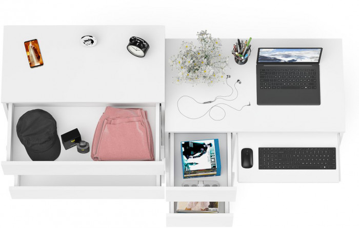 Мори Стол компьютерный МС-6 левый + Комод МК800.4, цвет белый, ШхГхВ 170,4х50х94 см., выдвижные ящики слева, НЕ универсальная сборка