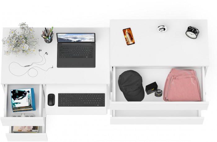 Мори Стол компьютерный МС-6 левый + Комод МК800.4, цвет белый, ШхГхВ 170,4х50х94 см., выдвижные ящики слева, НЕ универсальная сборка