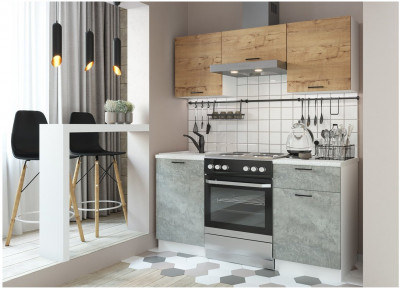 Кухонный гарнитур ЛДСП Дуся 1600, Бунратти / Цемент/Белый