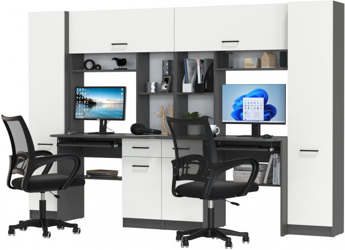 Два стола рабочих 6-0603 Альфа + два кресла 103 чёрных, графит/белый