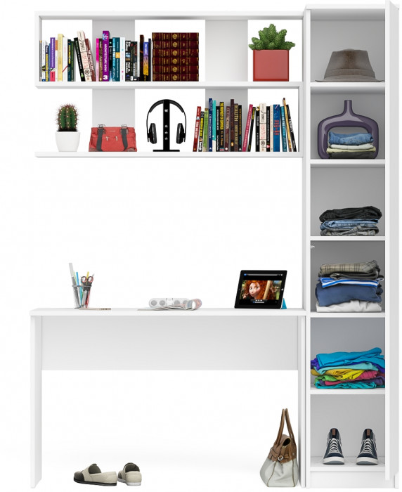 Мори письменный стол МСП1200.1 + Пенал МШ400.1 + Полка 1200, белый