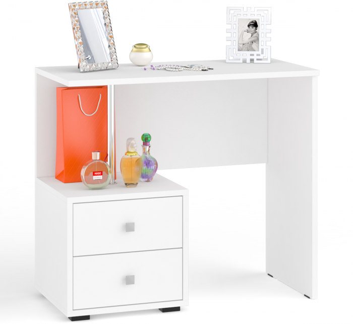 Камелия спальня № 7 Кровать 900 + Стол косметический + Зеркало + Комод, цвет белый, сп.м. 900х2000 мм., б/м, основание есть