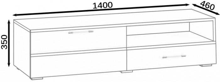 Тумба под ТВ Ларго 1,4, цвет корпус венге/фасады МДФ белый глянец, ШхГхВ 140х46х35 см., НЕ универсальная сборка