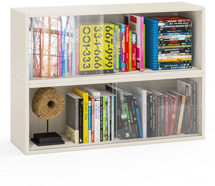 Две полки книжных С-МД-КН01, цвет дуб, ШхГхВ размер каждой полки в отдельности: 83х25х30 см., стеклянные дверцы