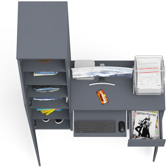 Мори Стол компьютерный МС-1 правый + Пенал МШ400.1, цвет графит, ШхГхВ 130,4х50,4х209,6 см., выдвижной ящик справа, НЕ универсальная сборка