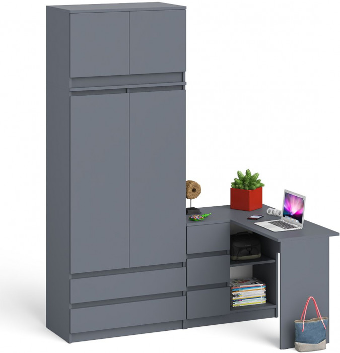 Мори Стол компьютерный МС-16 левый + Шкаф МШ900.1 + Антресоль МА900.1, цвет графит, ШхГхВ 214,8х84,9х234,2 см., выдвижные ящики слева, НЕ универс. сб.