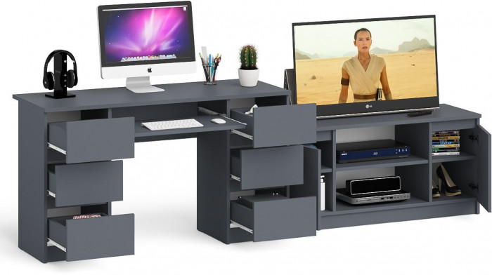 Мори Стол компьютерный МС-2 + Тумба МТВ1200.1, цвет графит, ШхГхВ 255,8х50х76,6 см., универсальная сборка