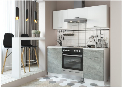 Кухонный гарнитур ЛДСП Дуся 1600, Белый бриллиант / Цемент/Белый