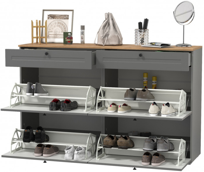 Остин 16.121 Тумба для обуви + 16.121 Тумба для обуви, цвет серый графит/дуб крафт золотой, ШхГхВ 160х41,6х99,3 см.