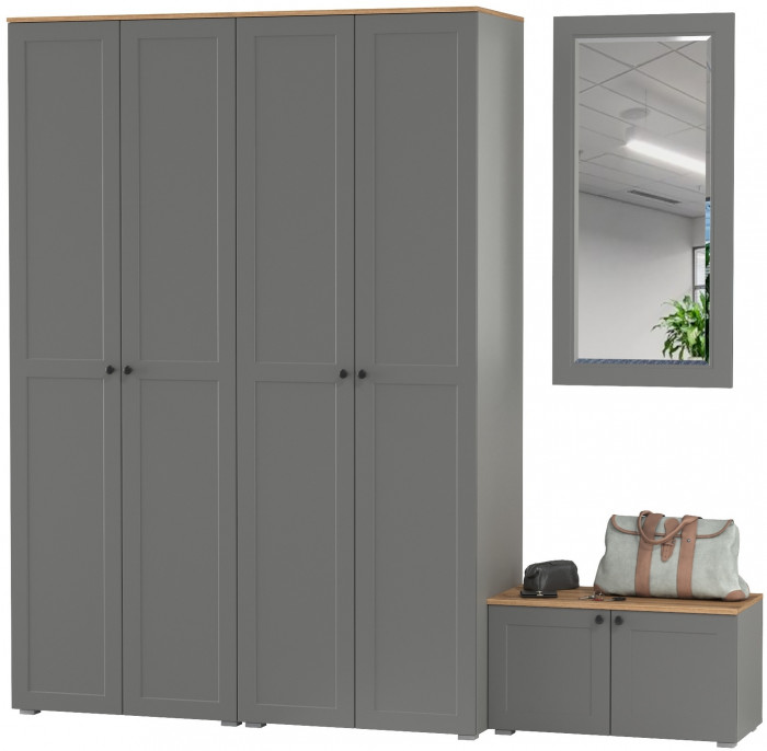 Остин Прихожая 30, цвет серый графит/дуб крафт золотой, ШхГхВ 240х54,3х229,6 см., универсальная сборка