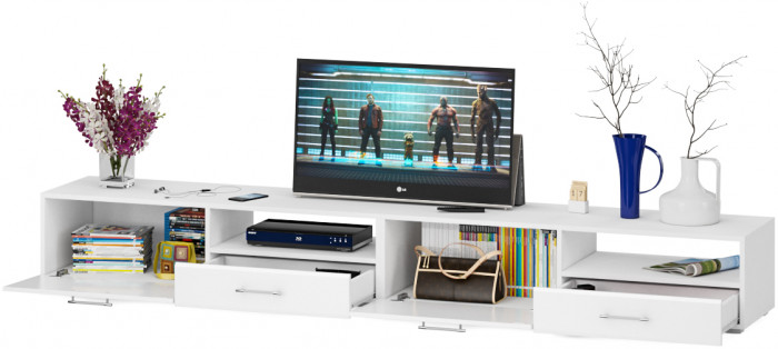 Тумба под ТВ Ларго 1, корпус белый/фасады МДФ белый глянец