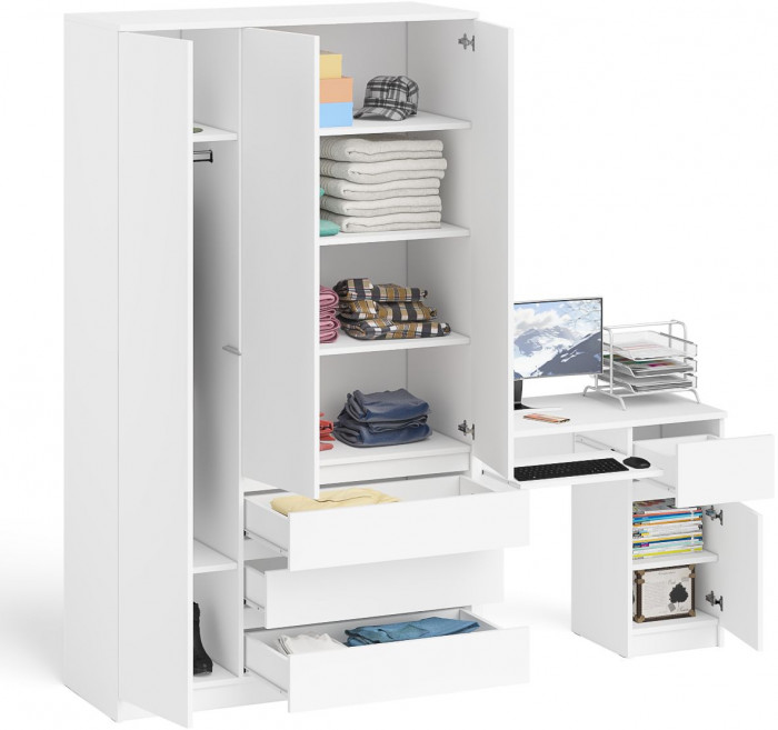 Мори компьютерный стол МС-1 правый + Шкаф МШ1200.1, белый