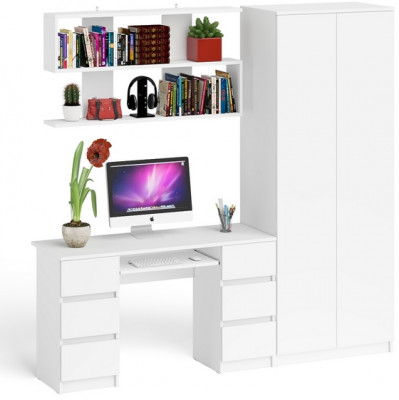 Мори компьютерный стол МС-2 + Шкаф МШ800.1 + Полка 1200, белый